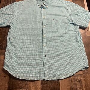 Tommy Hilfiger Aqua Checkered Button Down Shirt XL EUC